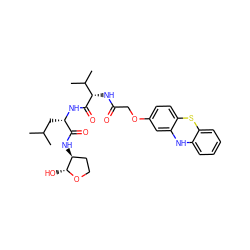 CC(C)C[C@H](NC(=O)[C@@H](NC(=O)COc1ccc2c(c1)Nc1ccccc1S2)C(C)C)C(=O)N[C@H]1CCO[C@@H]1O ZINC000028572399