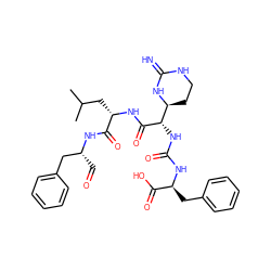CC(C)C[C@H](NC(=O)[C@@H](NC(=O)N[C@@H](Cc1ccccc1)C(=O)O)[C@@H]1CCNC(=N)N1)C(=O)N[C@H](C=O)Cc1ccccc1 ZINC000004099072
