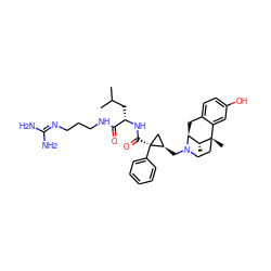 CC(C)C[C@H](NC(=O)[C@]1(c2ccccc2)C[C@H]1CN1CC[C@@]2(C)c3cc(O)ccc3C[C@H]1[C@H]2C)C(=O)NCCCN=C(N)N ZINC000100861440