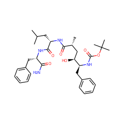 CC(C)C[C@H](NC(=O)[C@H](C)C[C@H](O)[C@H](Cc1ccccc1)NC(=O)OC(C)(C)C)C(=O)N[C@@H](Cc1ccccc1)C(N)=O ZINC000014943269