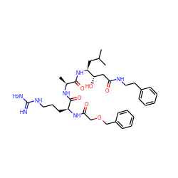 CC(C)C[C@H](NC(=O)[C@H](C)NC(=O)[C@H](CCCNC(=N)N)NC(=O)COCc1ccccc1)[C@@H](O)CC(=O)NCCc1ccccc1 ZINC000299839829