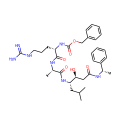 CC(C)C[C@H](NC(=O)[C@H](C)NC(=O)[C@H](CCCNC(=N)N)NC(=O)OCc1ccccc1)[C@@H](O)CC(=O)N[C@@H](C)c1ccccc1 ZINC000299839370
