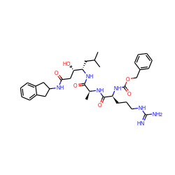 CC(C)C[C@H](NC(=O)[C@H](C)NC(=O)[C@H](CCCNC(=N)N)NC(=O)OCc1ccccc1)[C@@H](O)CC(=O)NC1Cc2ccccc2C1 ZINC000299836523