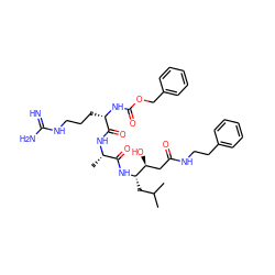 CC(C)C[C@H](NC(=O)[C@H](C)NC(=O)[C@H](CCCNC(=N)N)NC(=O)OCc1ccccc1)[C@@H](O)CC(=O)NCCc1ccccc1 ZINC000299818908