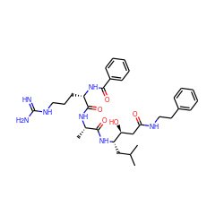 CC(C)C[C@H](NC(=O)[C@H](C)NC(=O)[C@H](CCCNC(=N)N)NC(=O)c1ccccc1)[C@@H](O)CC(=O)NCCc1ccccc1 ZINC000299837519