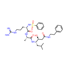 CC(C)C[C@H](NC(=O)[C@H](C)NC(=O)[C@H](CCCNC(=N)N)NS(=O)(=O)c1ccccc1)[C@@H](O)CC(=O)NCCc1ccccc1 ZINC000299836676