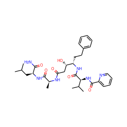 CC(C)C[C@H](NC(=O)[C@H](C)NC(=O)C[C@H](O)[C@H](CCc1ccccc1)NC(=O)[C@@H](NC(=O)c1ccccn1)C(C)C)C(N)=O ZINC000014945924