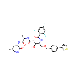 CC(C)C[C@H](NC(=O)[C@H](C)NC(=O)C[C@H](O)[C@H](COCc1ccc(-c2ccsc2)cc1)NC(=O)c1c(F)cc(F)cc1F)C(N)=O ZINC000028473991