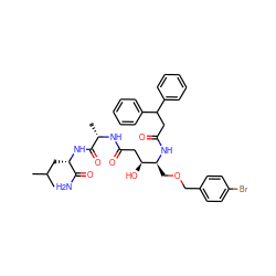 CC(C)C[C@H](NC(=O)[C@H](C)NC(=O)C[C@H](O)[C@H](COCc1ccc(Br)cc1)NC(=O)CC(c1ccccc1)c1ccccc1)C(N)=O ZINC000026997012