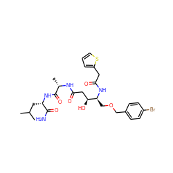 CC(C)C[C@H](NC(=O)[C@H](C)NC(=O)C[C@H](O)[C@H](COCc1ccc(Br)cc1)NC(=O)Cc1cccs1)C(N)=O ZINC000014945930