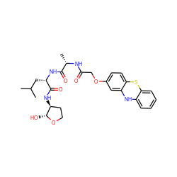 CC(C)C[C@H](NC(=O)[C@H](C)NC(=O)COc1ccc2c(c1)Nc1ccccc1S2)C(=O)N[C@H]1CCO[C@@H]1O ZINC000028571719