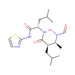 CC(C)C[C@H](NC(=O)[C@H](CC(C)C)[C@H](C)N(O)C=O)C(=O)Nc1nccs1 ZINC000026263104