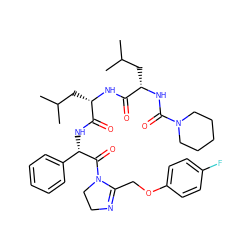 CC(C)C[C@H](NC(=O)[C@H](CC(C)C)NC(=O)N1CCCCC1)C(=O)N[C@H](C(=O)N1CCN=C1COc1ccc(F)cc1)c1ccccc1 ZINC000299868485