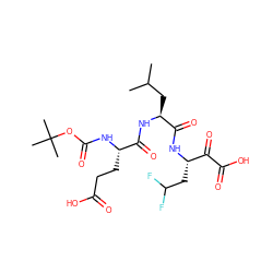 CC(C)C[C@H](NC(=O)[C@H](CCC(=O)O)NC(=O)OC(C)(C)C)C(=O)N[C@@H](CC(F)F)C(=O)C(=O)O ZINC000013439194