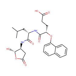 CC(C)C[C@H](NC(=O)[C@H](CCC(=O)O)Oc1cccc2ccccc12)C(=O)N[C@H]1CC(=O)O[C@@H]1O ZINC000013819298