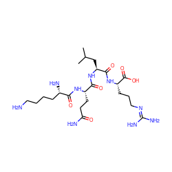 CC(C)C[C@H](NC(=O)[C@H](CCC(N)=O)NC(=O)[C@@H](N)CCCCN)C(=O)N[C@@H](CCCN=C(N)N)C(=O)O ZINC000137603839