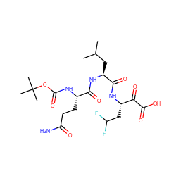 CC(C)C[C@H](NC(=O)[C@H](CCC(N)=O)NC(=O)OC(C)(C)C)C(=O)N[C@@H](CC(F)F)C(=O)C(=O)O ZINC000013439201