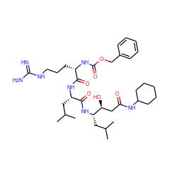 CC(C)C[C@H](NC(=O)[C@H](CCCNC(=N)N)NC(=O)OCc1ccccc1)C(=O)N[C@@H](CC(C)C)[C@@H](O)CC(=O)NC1CCCCC1 ZINC000299833618