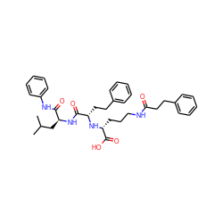 CC(C)C[C@H](NC(=O)[C@H](CCc1ccccc1)N[C@H](CCCNC(=O)CCc1ccccc1)C(=O)O)C(=O)Nc1ccccc1 ZINC000026986258