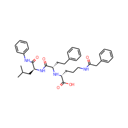 CC(C)C[C@H](NC(=O)[C@H](CCc1ccccc1)N[C@H](CCCNC(=O)Cc1ccccc1)C(=O)O)C(=O)Nc1ccccc1 ZINC000026985555