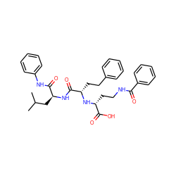 CC(C)C[C@H](NC(=O)[C@H](CCc1ccccc1)N[C@H](CCNC(=O)c1ccccc1)C(=O)O)C(=O)Nc1ccccc1 ZINC000026984417