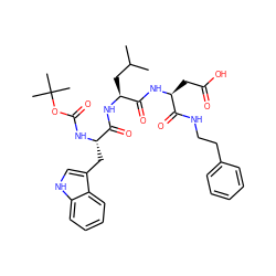 CC(C)C[C@H](NC(=O)[C@H](Cc1c[nH]c2ccccc12)NC(=O)OC(C)(C)C)C(=O)N[C@@H](CC(=O)O)C(=O)NCCc1ccccc1 ZINC000028220481
