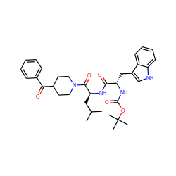 CC(C)C[C@H](NC(=O)[C@H](Cc1c[nH]c2ccccc12)NC(=O)OC(C)(C)C)C(=O)N1CCC(C(=O)c2ccccc2)CC1 ZINC000026822451