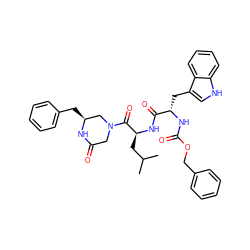 CC(C)C[C@H](NC(=O)[C@H](Cc1c[nH]c2ccccc12)NC(=O)OCc1ccccc1)C(=O)N1CC(=O)N[C@@H](Cc2ccccc2)C1 ZINC000027991750