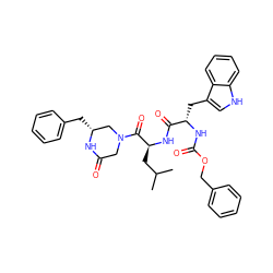 CC(C)C[C@H](NC(=O)[C@H](Cc1c[nH]c2ccccc12)NC(=O)OCc1ccccc1)C(=O)N1CC(=O)N[C@H](Cc2ccccc2)C1 ZINC000027996030