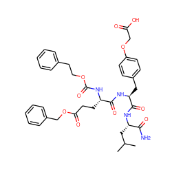 CC(C)C[C@H](NC(=O)[C@H](Cc1ccc(OCC(=O)O)cc1)NC(=O)[C@H](CCC(=O)OCc1ccccc1)NC(=O)OCCc1ccccc1)C(N)=O ZINC000026576114