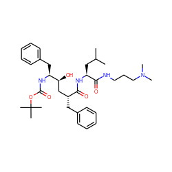 CC(C)C[C@H](NC(=O)[C@H](Cc1ccccc1)C[C@H](O)[C@H](Cc1ccccc1)NC(=O)OC(C)(C)C)C(=O)NCCCN(C)C ZINC000014943401