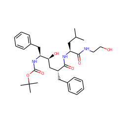 CC(C)C[C@H](NC(=O)[C@H](Cc1ccccc1)C[C@H](O)[C@H](Cc1ccccc1)NC(=O)OC(C)(C)C)C(=O)NCCO ZINC000014943393