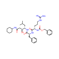 CC(C)C[C@H](NC(=O)[C@H](Cc1ccccc1)NC(=O)[C@H](CCCNC(=N)N)NC(=O)OCc1ccccc1)[C@@H](O)CC(=O)NC1CCCCC1 ZINC000299837075