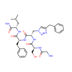 CC(C)C[C@H](NC(=O)[C@H](Cc1ccccc1)NC(=O)[C@H](Cn1cc(Cc2ccccc2)nn1)NC(=O)[C@H](CO)NC(=O)CN)C(N)=O ZINC000474604652