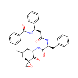 CC(C)C[C@H](NC(=O)[C@H](Cc1ccccc1)NC(=O)C[C@@H](NC(=O)c1ccccc1)c1ccccc1)C(=O)[C@@]1(C)CO1 ZINC000169344485