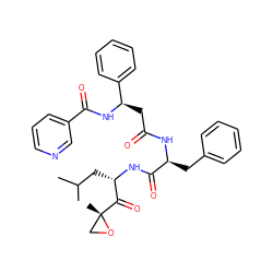 CC(C)C[C@H](NC(=O)[C@H](Cc1ccccc1)NC(=O)C[C@@H](NC(=O)c1cccnc1)c1ccccc1)C(=O)[C@@]1(C)CO1 ZINC000169344483