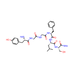 CC(C)C[C@H](NC(=O)[C@H](Cc1ccccc1)NC(=O)CNC(=O)CNC(=O)[C@@H](N)Cc1ccc(O)cc1)C(=O)N[C@@H](CO)C(N)=O ZINC000027408020
