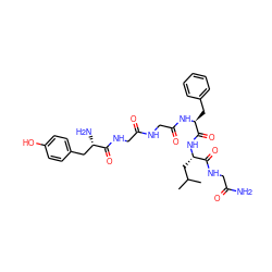 CC(C)C[C@H](NC(=O)[C@H](Cc1ccccc1)NC(=O)CNC(=O)CNC(=O)[C@@H](N)Cc1ccc(O)cc1)C(=O)NCC(N)=O ZINC000027411202