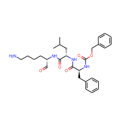 CC(C)C[C@H](NC(=O)[C@H](Cc1ccccc1)NC(=O)OCc1ccccc1)C(=O)N[C@H](C=O)CCCCN ZINC000027999562