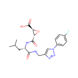 CC(C)C[C@H](NC(=O)[C@H]1O[C@@H]1C(=O)O)C(=O)NCc1cn(-c2ccc(F)cc2)nn1 ZINC000147260708