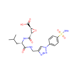 CC(C)C[C@H](NC(=O)[C@H]1O[C@@H]1C(=O)O)C(=O)NCc1cn(-c2ccc(S(N)(=O)=O)cc2)nn1 ZINC000147260023