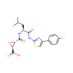 CC(C)C[C@H](NC(=O)[C@H]1O[C@@H]1C(=O)O)C(=O)Nc1nc(-c2ccc(F)cc2)cs1 ZINC000096273814