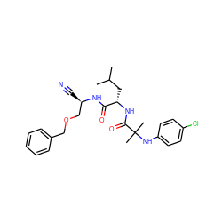 CC(C)C[C@H](NC(=O)C(C)(C)Nc1ccc(Cl)cc1)C(=O)N[C@H](C#N)COCc1ccccc1 ZINC000014972183