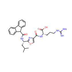 CC(C)C[C@H](NC(=O)C1c2ccccc2-c2ccccc21)c1nc(C(=O)N[C@@H](CCCNC(=N)N)C(=O)O)co1 ZINC000143781018