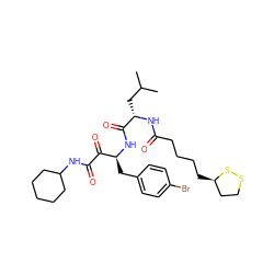 CC(C)C[C@H](NC(=O)CCCC[C@@H]1CCSS1)C(=O)N[C@@H](Cc1ccc(Br)cc1)C(=O)C(=O)NC1CCCCC1 ZINC000028562890