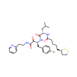 CC(C)C[C@H](NC(=O)CCCC[C@@H]1CCSS1)C(=O)N[C@@H](Cc1ccc(Br)cc1)C(=O)C(=O)NCCc1ccccn1 ZINC000028563025