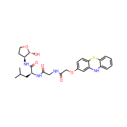 CC(C)C[C@H](NC(=O)CNC(=O)COc1ccc2c(c1)Nc1ccccc1S2)C(=O)N[C@H]1CCO[C@@H]1O ZINC000036269586