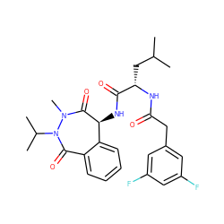 CC(C)C[C@H](NC(=O)Cc1cc(F)cc(F)c1)C(=O)N[C@@H]1C(=O)N(C)N(C(C)C)C(=O)c2ccccc21 ZINC000027107168