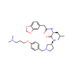 CC(C)C[C@H](NC(=O)Cc1ccc2c(c1)OCO2)C(=O)N[C@H]1CCN(Cc2ccc(OCCCN(C)C)cc2)C1 ZINC000028473947