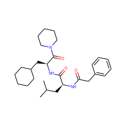 CC(C)C[C@H](NC(=O)Cc1ccccc1)C(=O)N[C@@H](CC1CCCCC1)C(=O)N1CCCCC1 ZINC000029559757